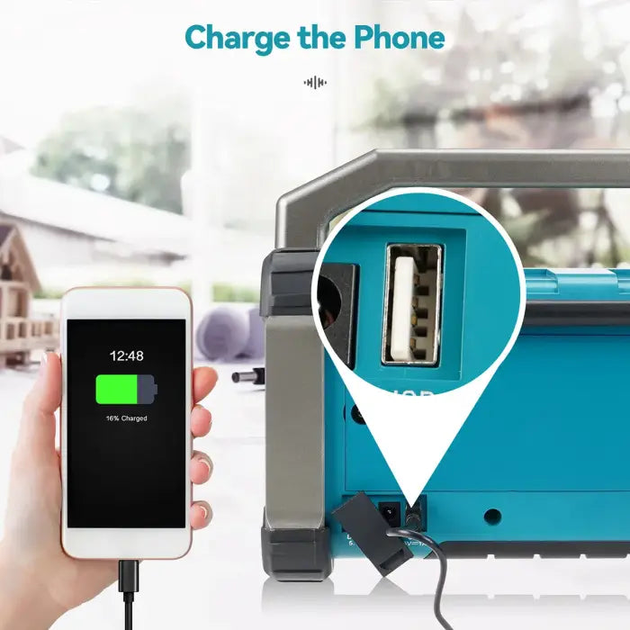 Portable power station charging a phone.
