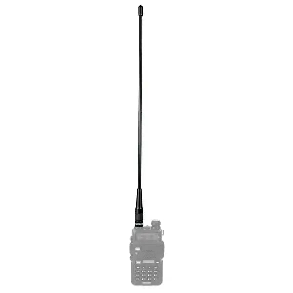 Black handheld radio with antenna.