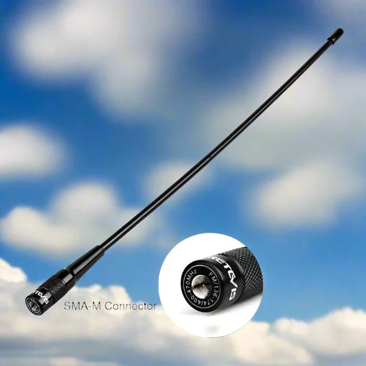 Black telescopic antenna with SMA-M connector.