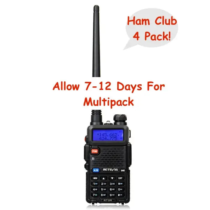 Handheld two-way radio with a long antenna and digital display.