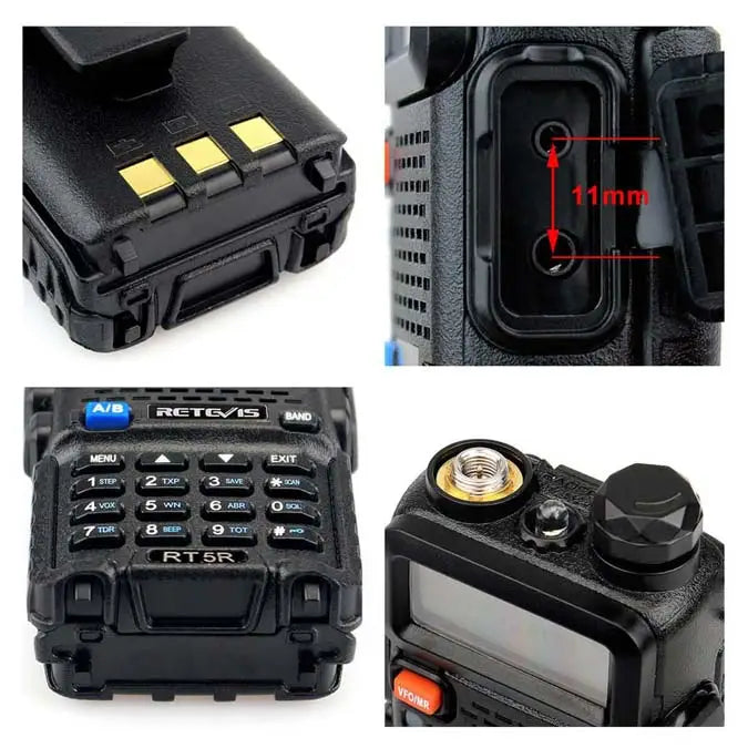 Two-way radio or walkie-talkie with various component details shown.