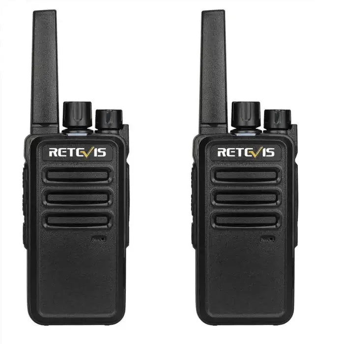 Two black walkie-talkies.