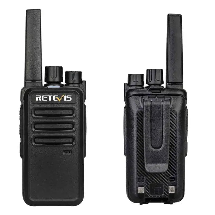 Two black walkie-talkies.