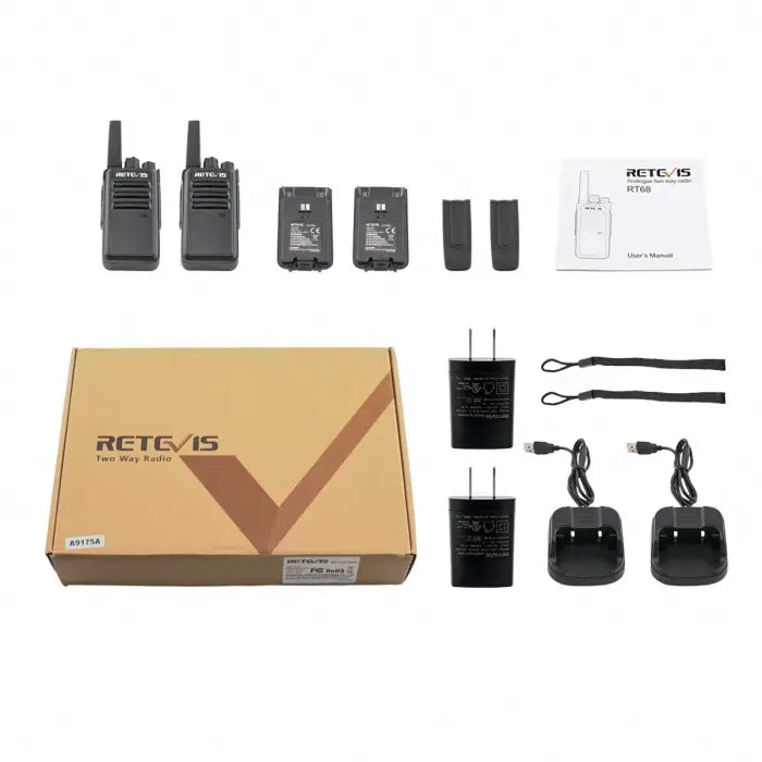 Two-way radio set with accessories.