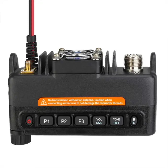 Black two-way radio transceiver.