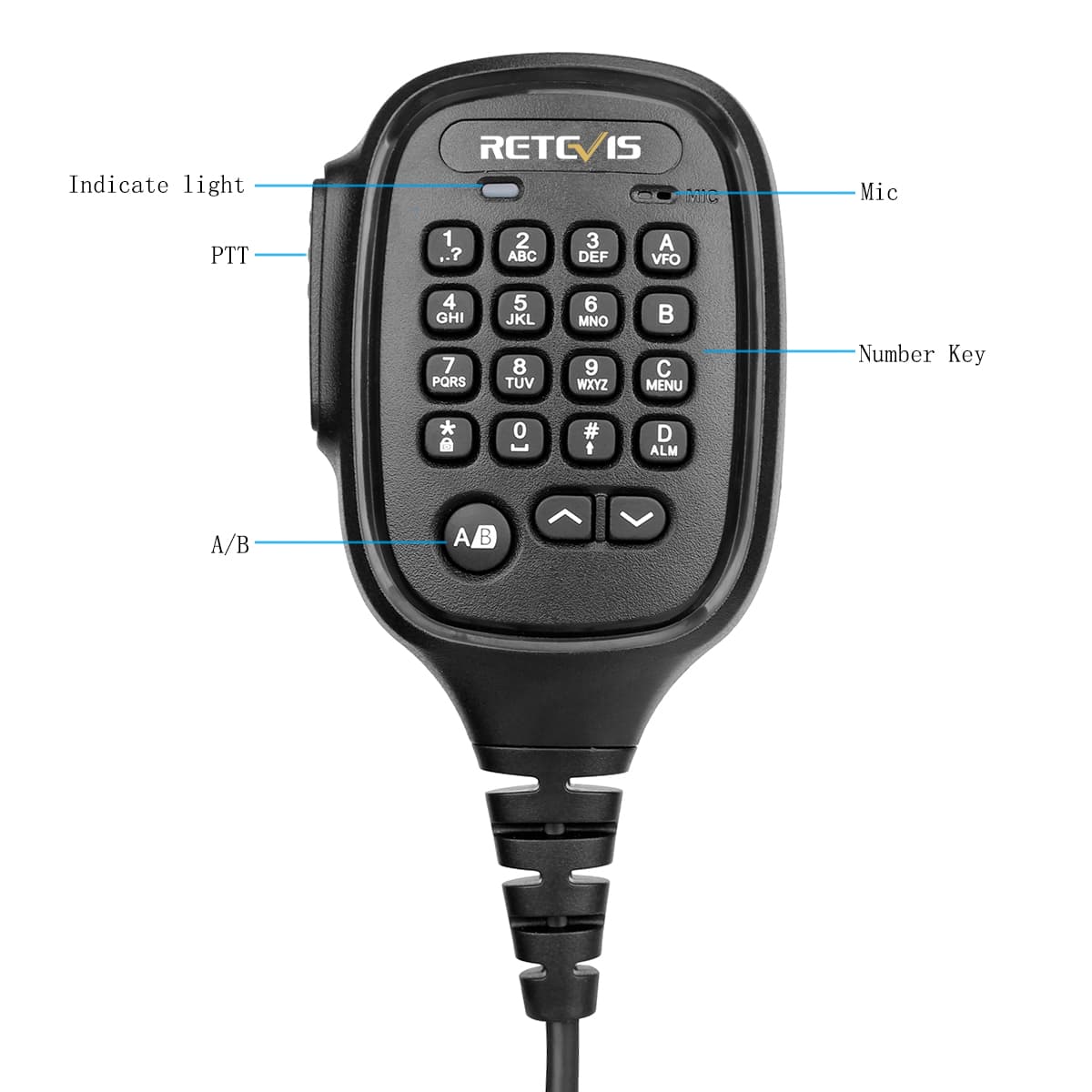 Black handheld microphone with keypad.