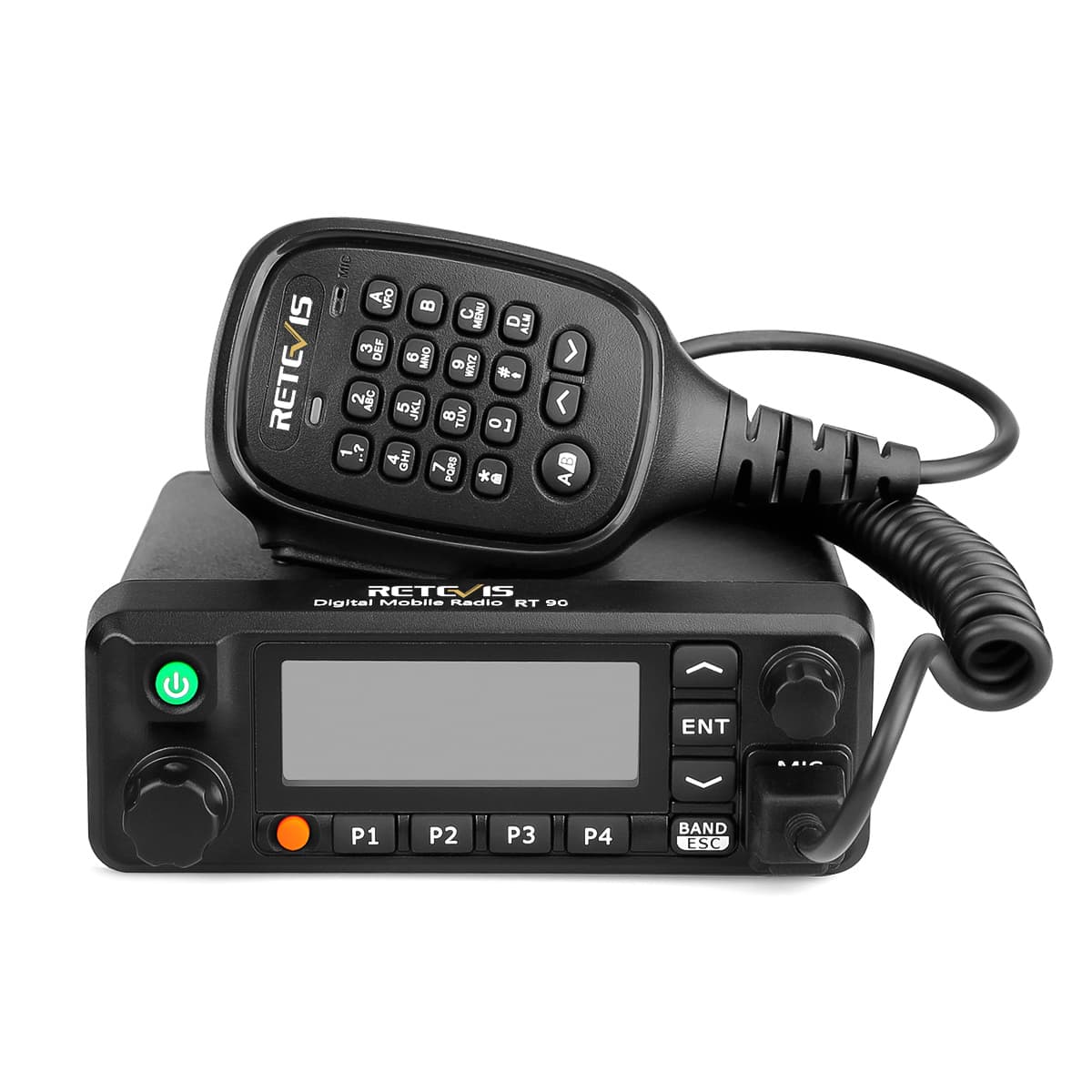 Black digital mobile radio with microphone.