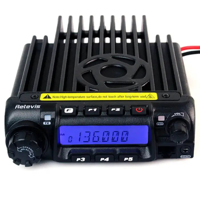Black two-way radio transceiver.
