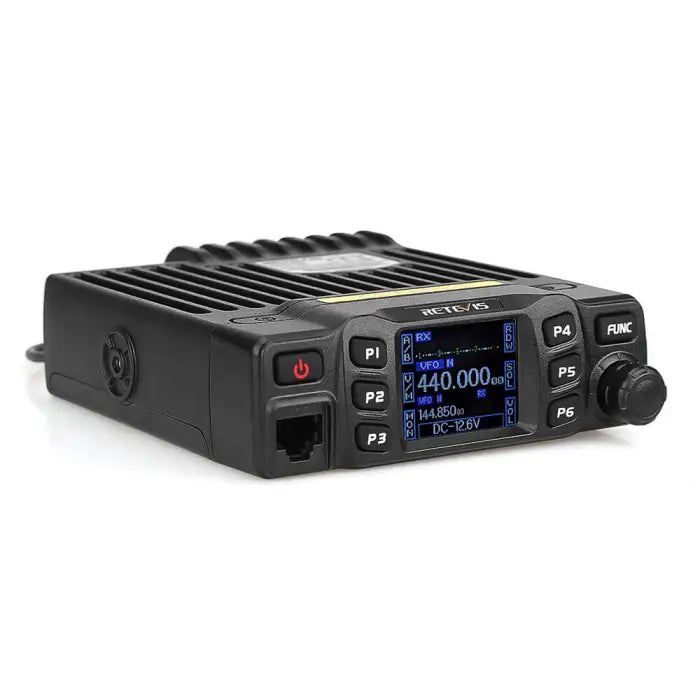 Black two-way radio transceiver.