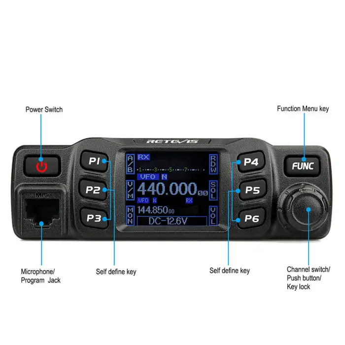 Black two-way radio transceiver.