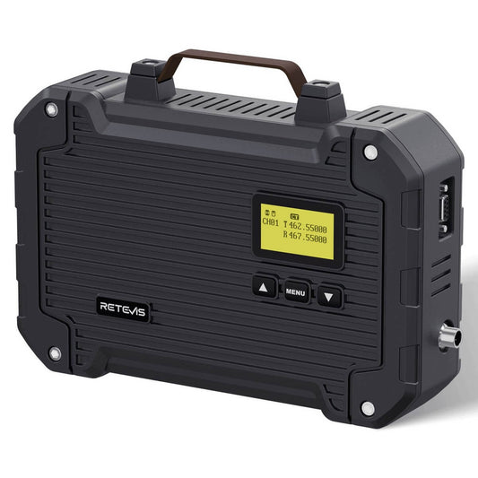 Black portable radio transceiver.