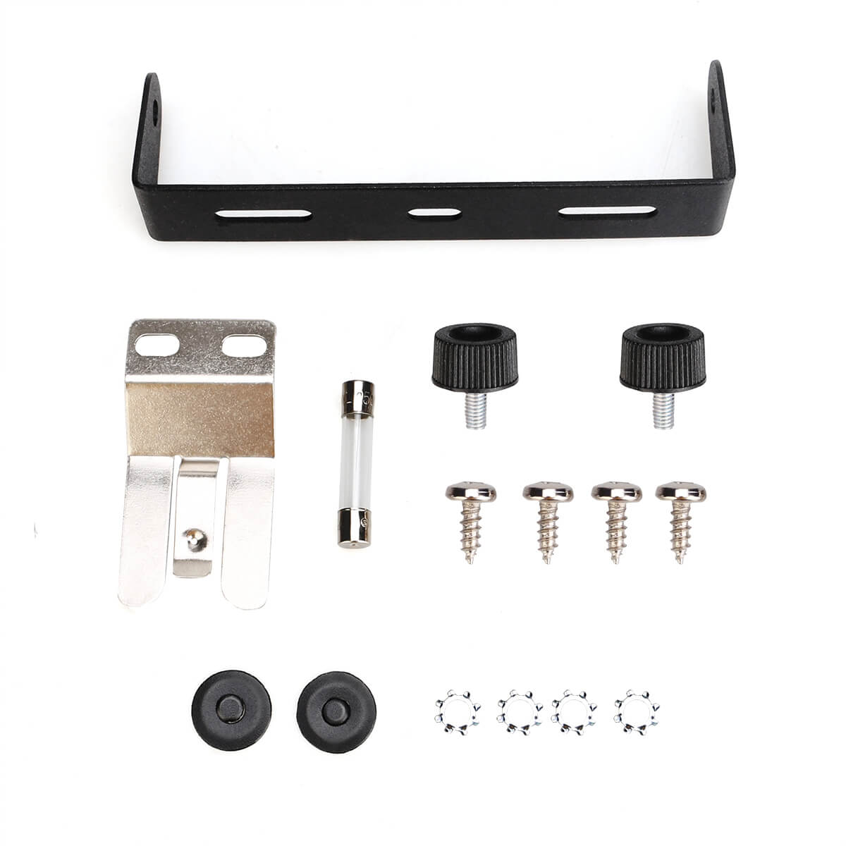 Assorted hardware components.