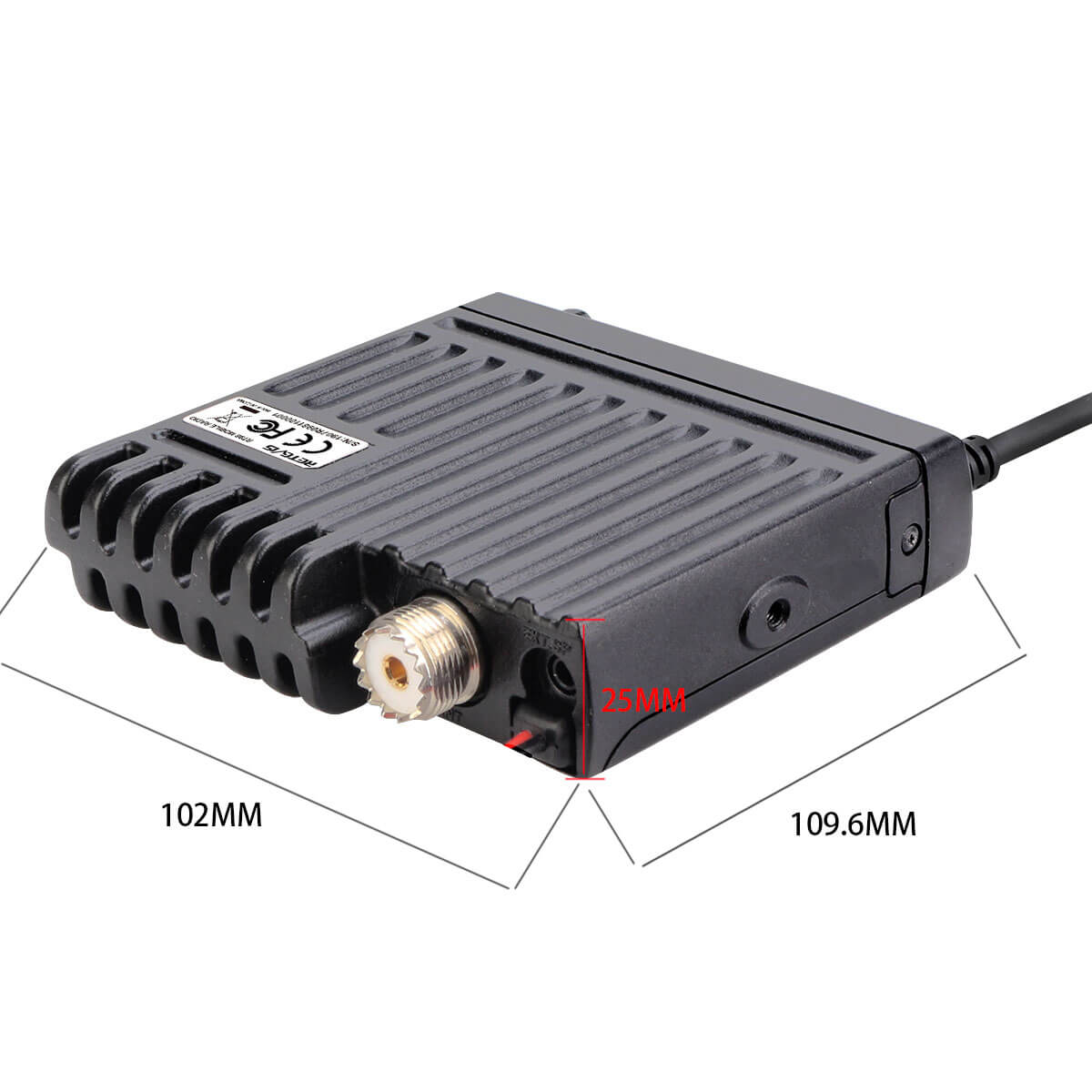 Black metal radio transceiver.