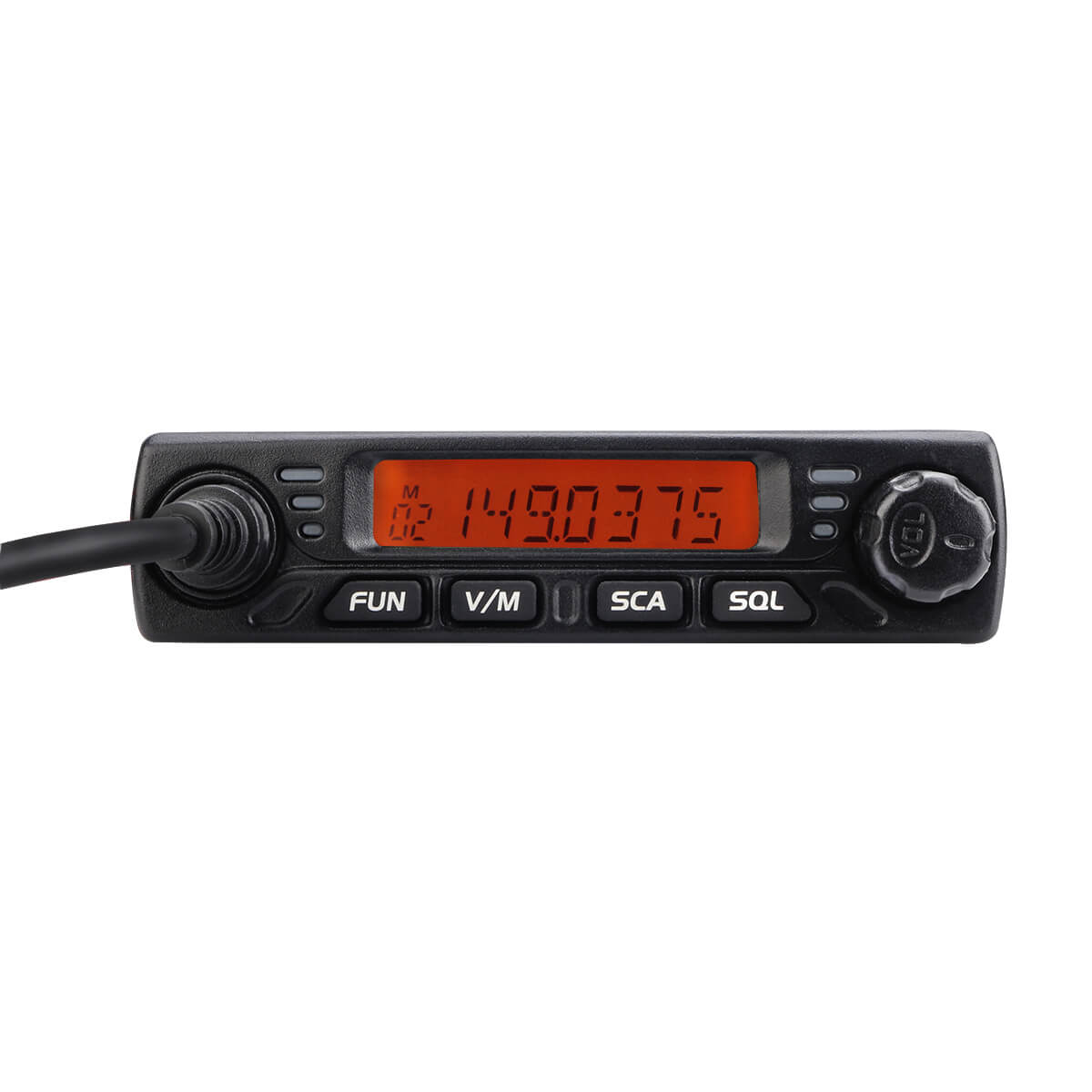 Black mobile two-way radio.