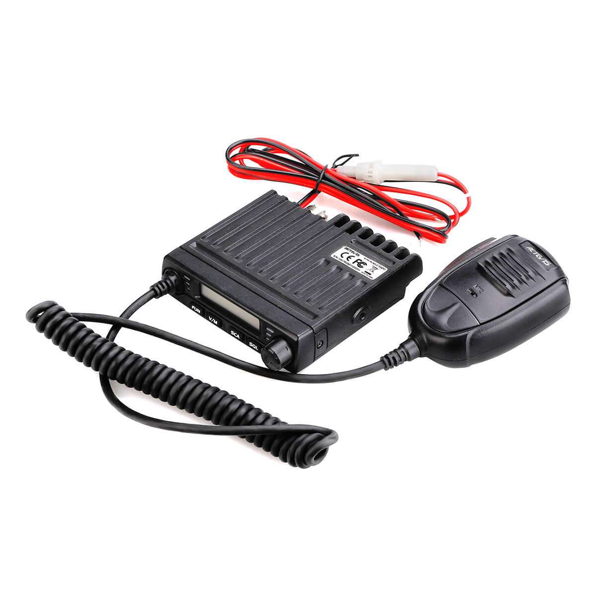 Black two-way radio with microphone.