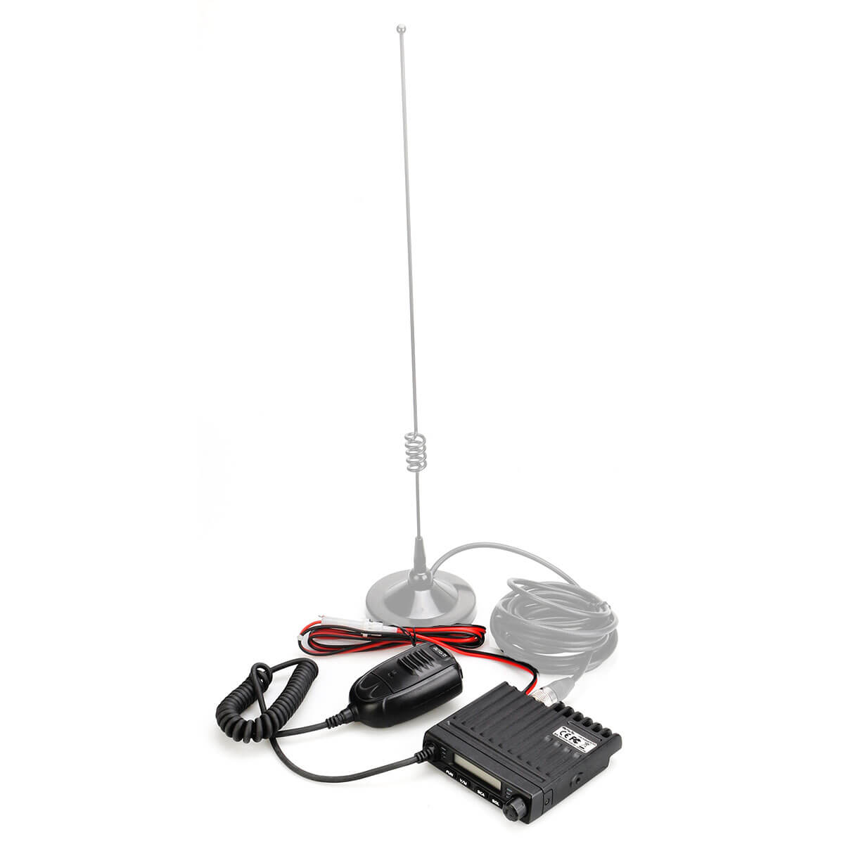 CB radio with microphone and antenna.