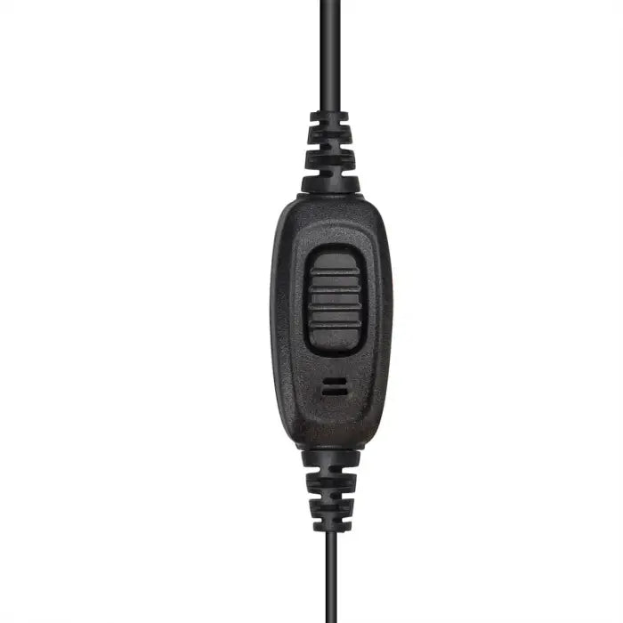 Black push-to-talk microphone.