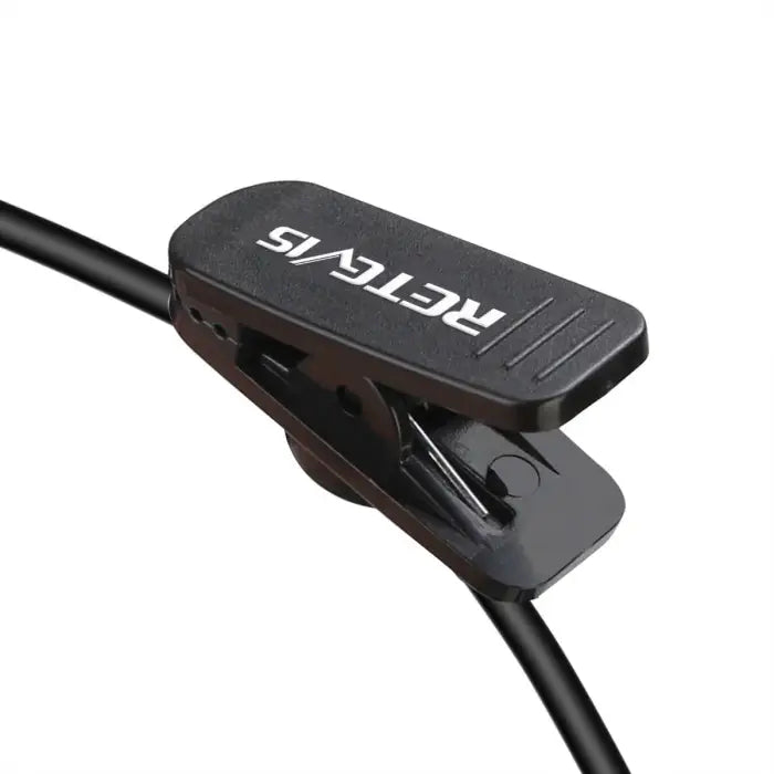 Black plastic clip on a wire.