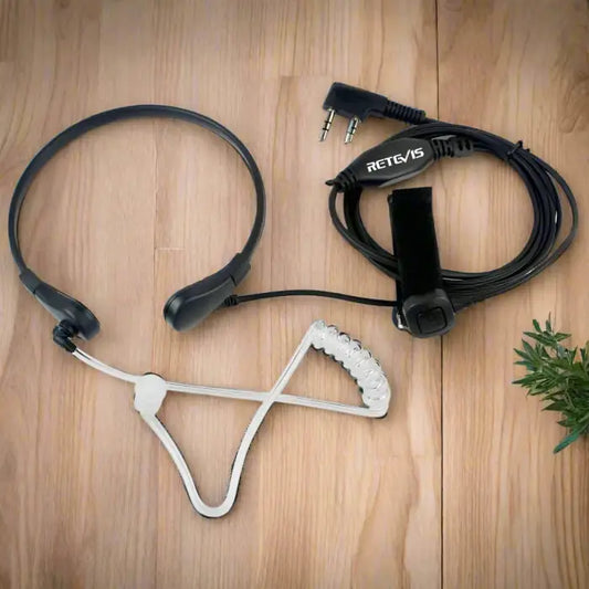Black headset with white microphone boom and coiled cable.