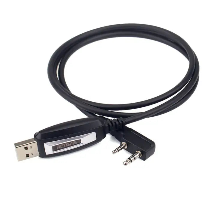 Black USB programming cable.