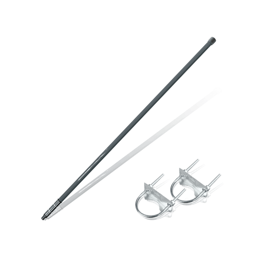 Two gray antenna elements with two U-bolt mounting clamps.