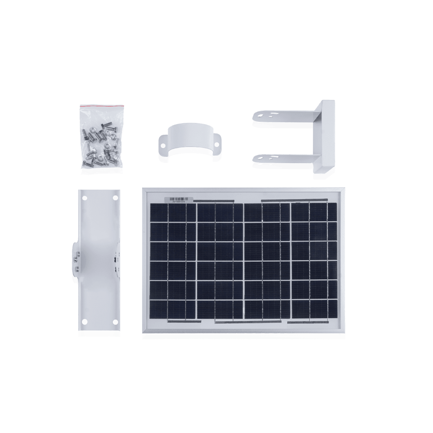 A compact solar panel with mounting hardware.