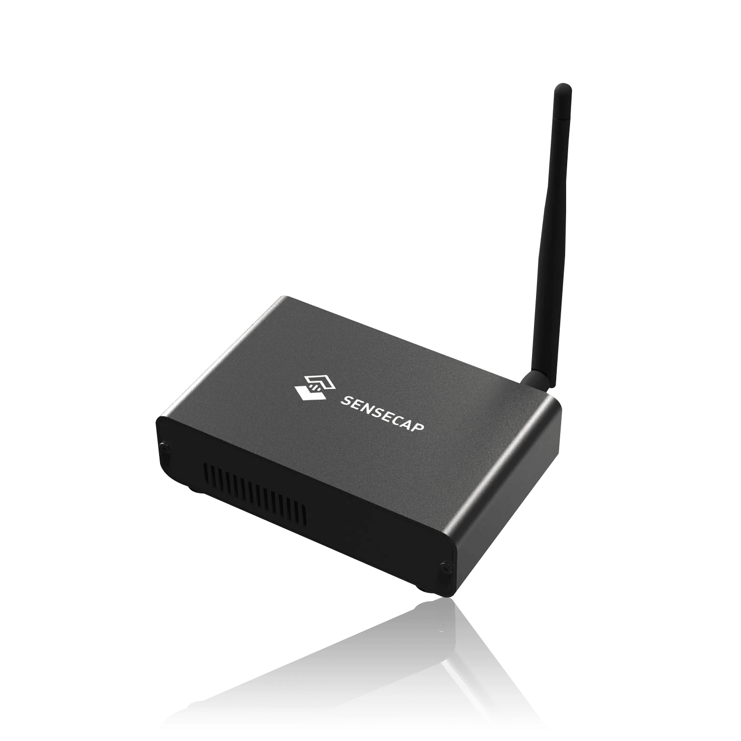 Black rectangular SENSECAP wireless device with an antenna.