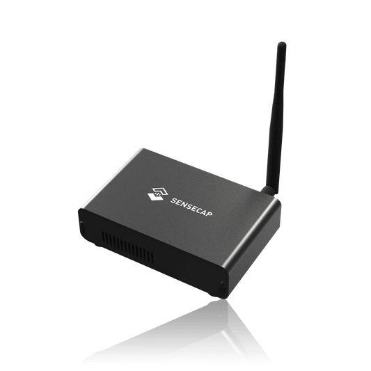 Black rectangular SENSECAP wireless device with an antenna.