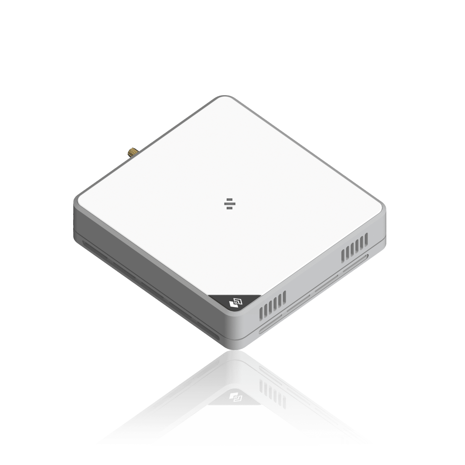 White square-shaped wireless access point or router.