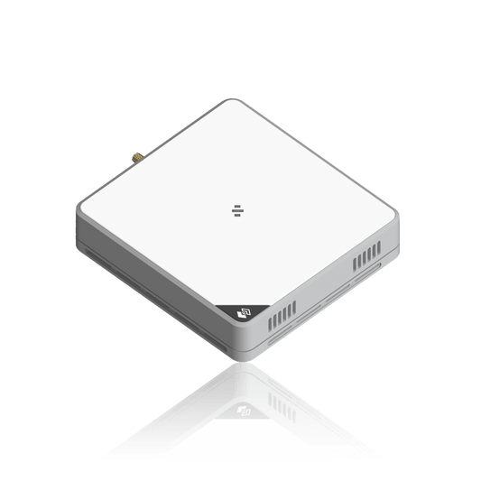 White square-shaped wireless access point or router.