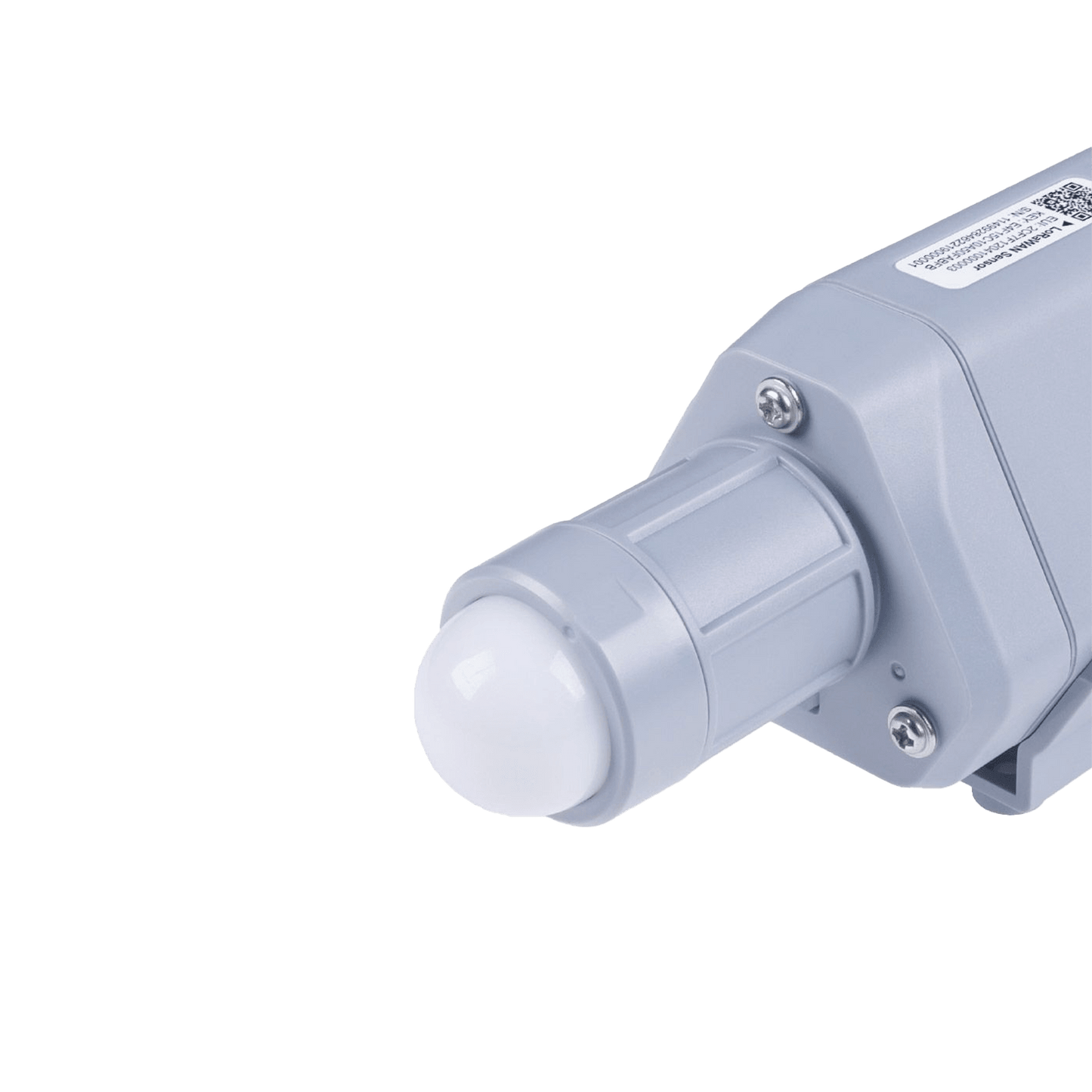 Gray, cylindrical motion sensor with a white domed lens.