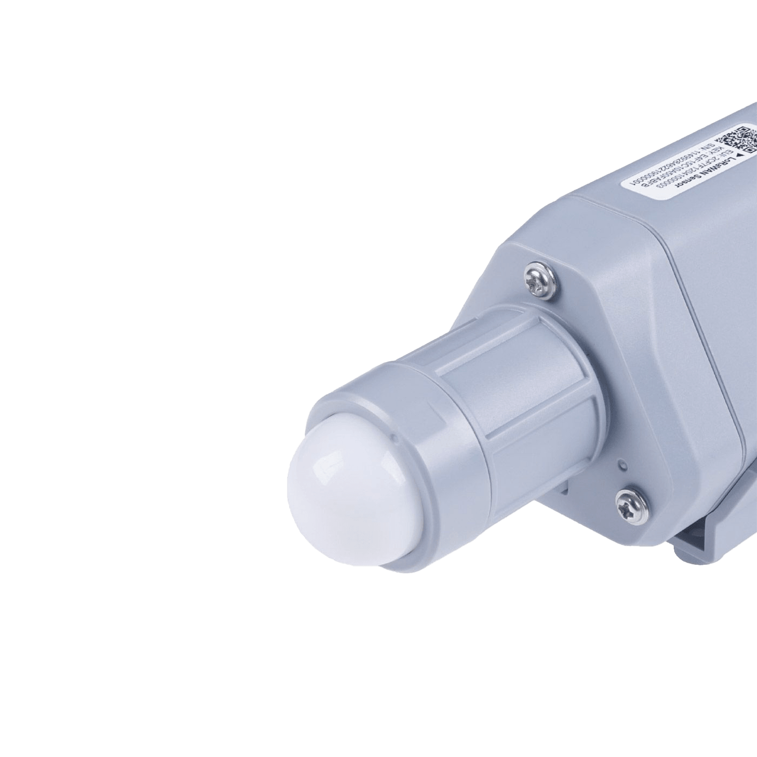 Gray, cylindrical motion sensor with a white domed lens.