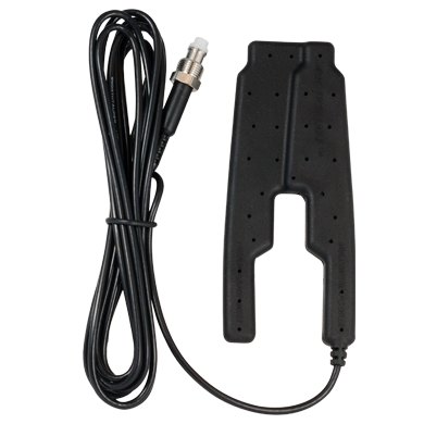 Black metal detector wand with cable.