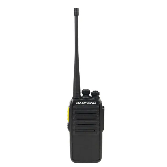 Black two-way radio with antenna.