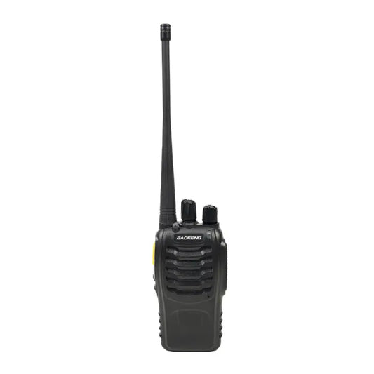 Black two-way radio with antenna.