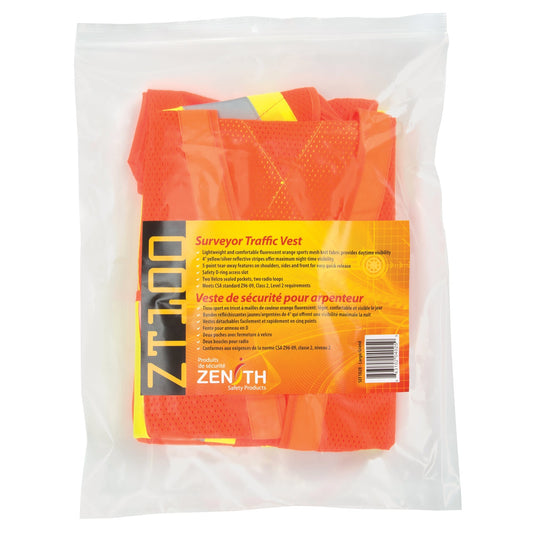 Packaged orange surveyor traffic vest