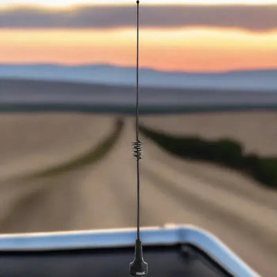 Black CB radio antenna with spring.
