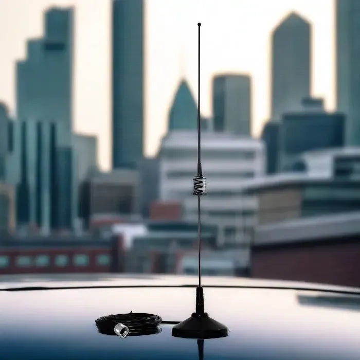 Dual band VHF UHF antenna with magnetic base for Tram 1185 mobile ham radio