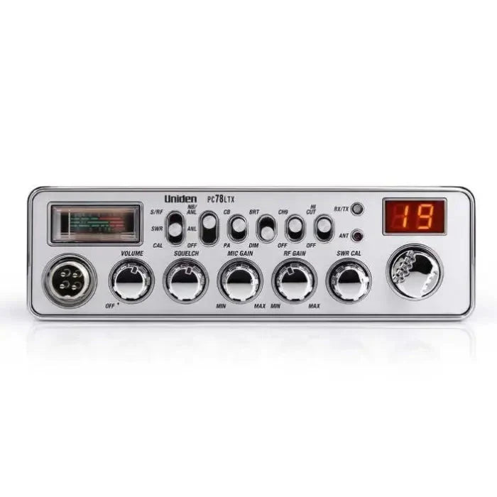 Silver Uniden CB radio.