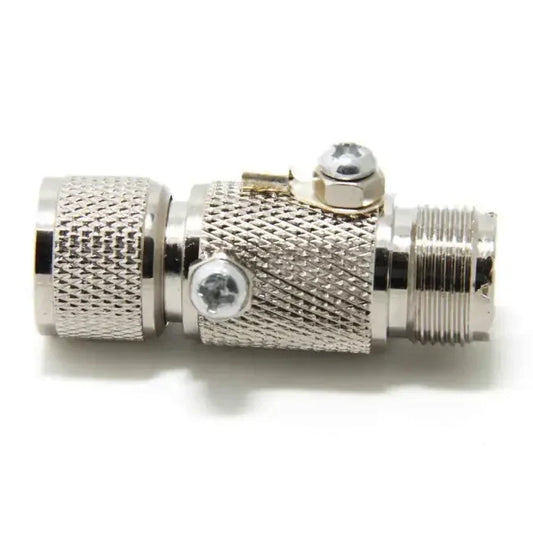 Silver coaxial cable connector.