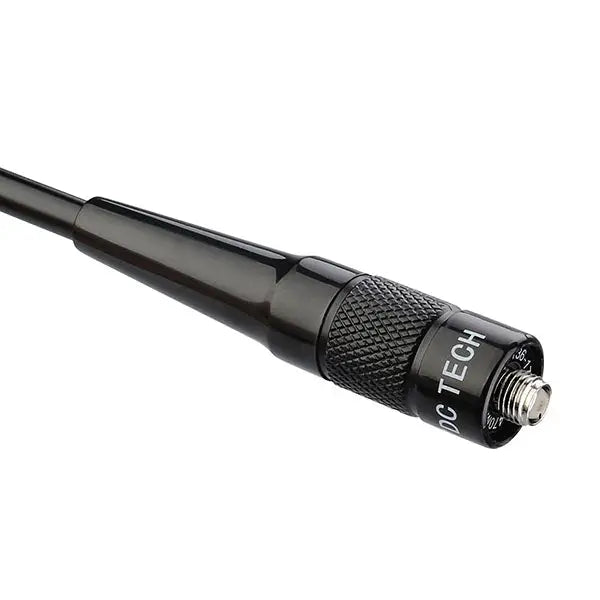 Black antenna with knurled grip.