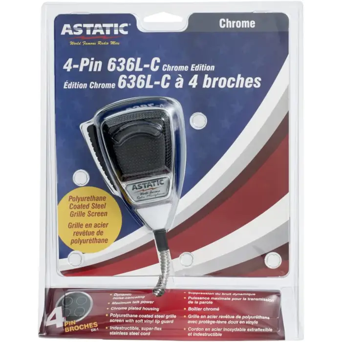 Astatic 636L Chrome Noise Canceling 4 - Pin CB Microphone