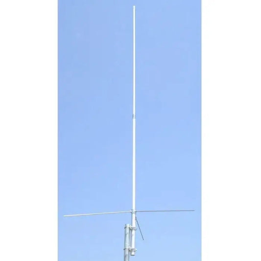 Vertical antenna with a horizontal crossbar mounted on a metal pole.